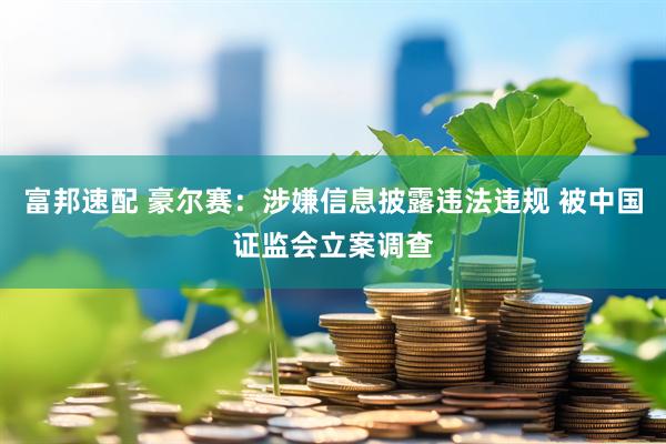 富邦速配 豪尔赛：涉嫌信息披露违法违规 被中国证监会立案调查